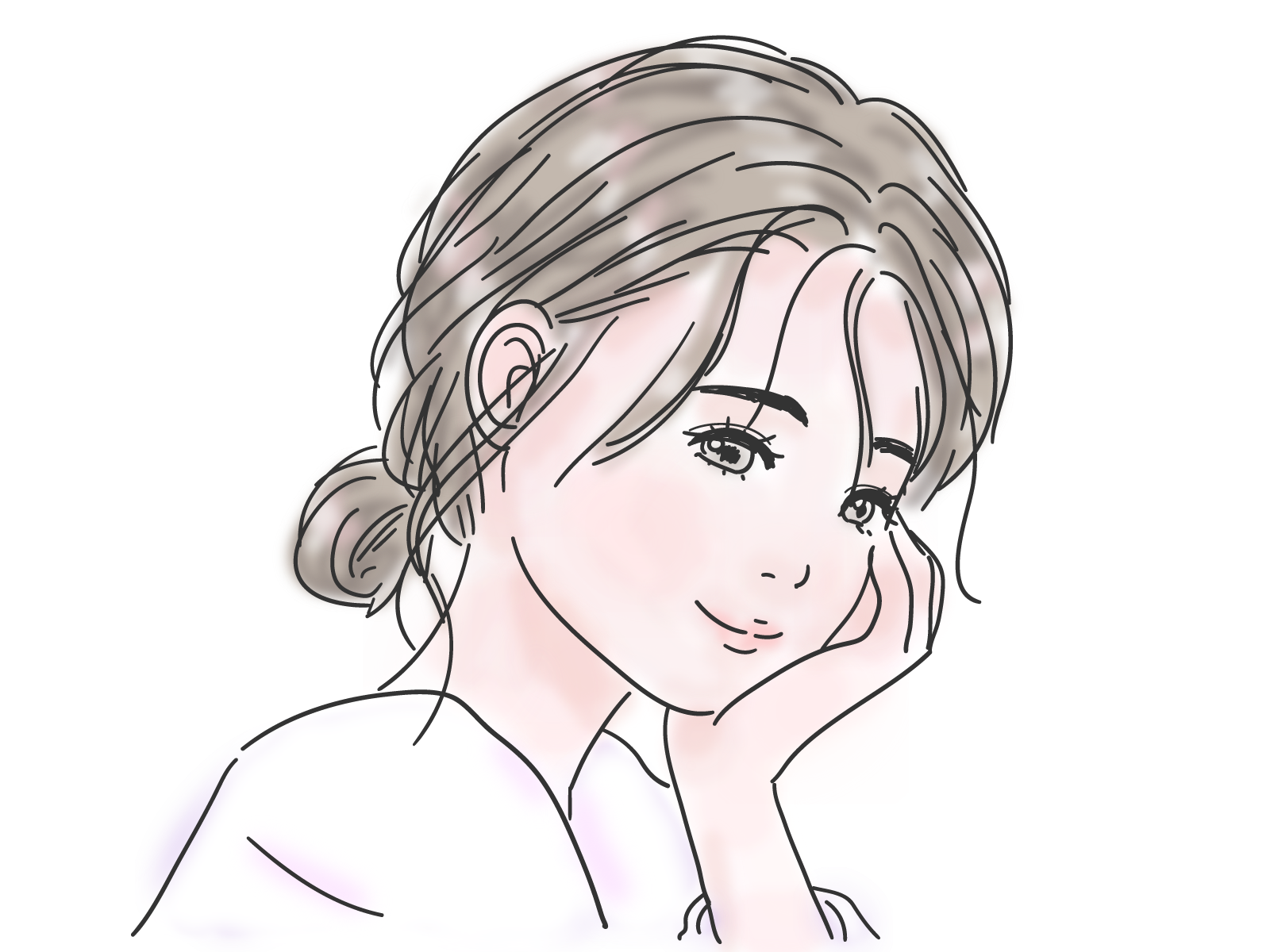 頬杖をつく女性の画像